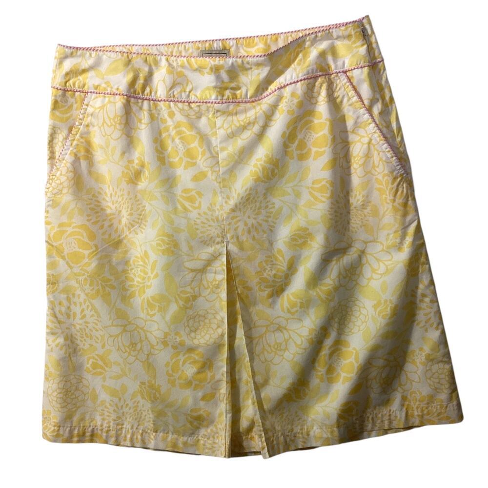 L.L. Bean‎ vintage yellow floral skirt with pink trim details size 12R
